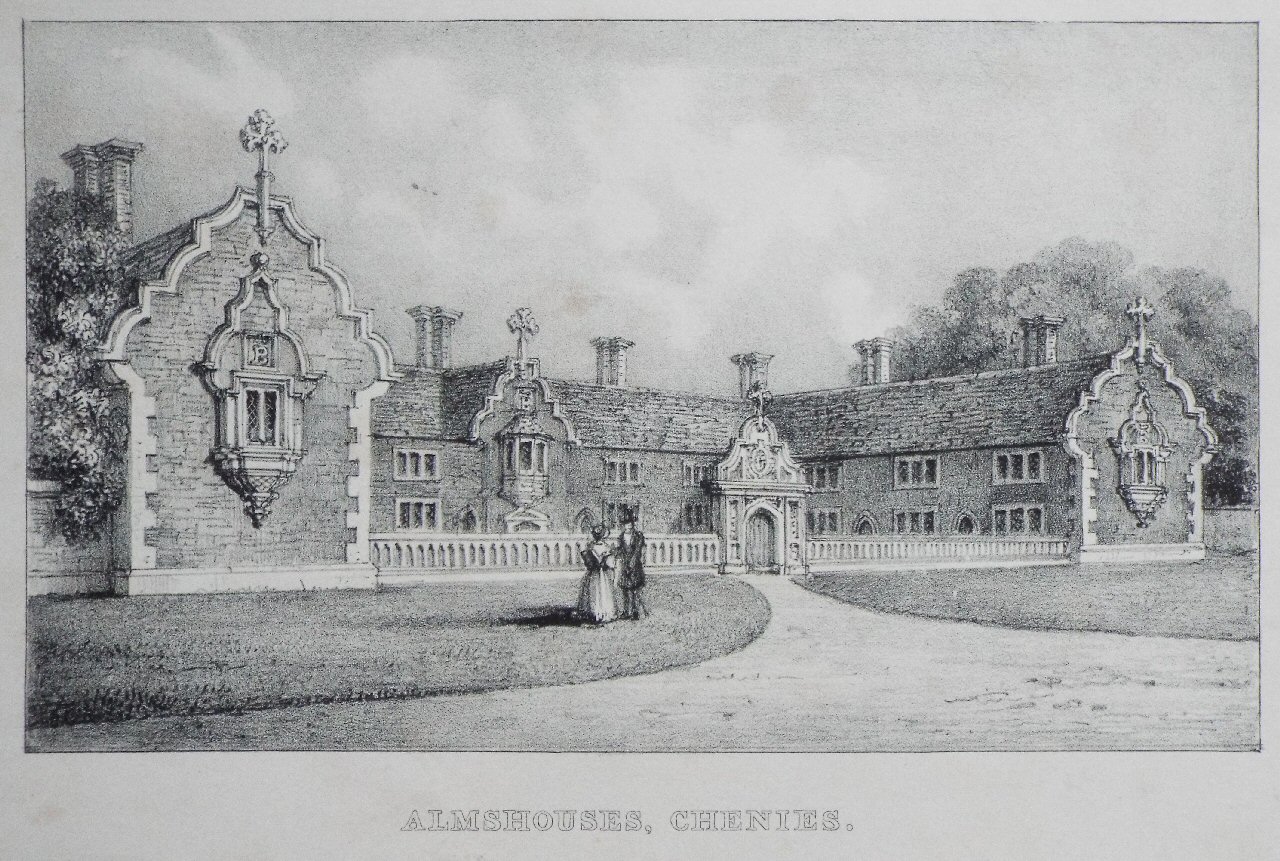 Lithograph - Almshouses, Chenies.